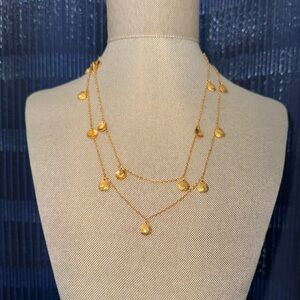 Stella & Dot Gold Double Layer Teardrop Charm Necklace